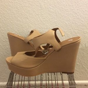 EUC Nude Strappy Wedge Sandals
